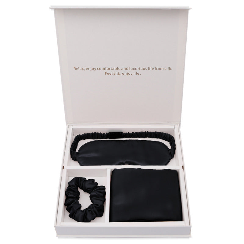 Coffret Taie d'Oreiller en Soie bande et Masque